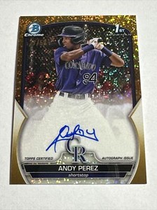 2023 1st Bowman Chrome Gold Shimmer Ref Andy Perez Auto 27/50 RC SP Pack Fresh