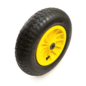 3.50-8 Wheel & Tyre 14 Inch 4 Ply Pneumatic Yellow 1/2" Bore Wheelbarrow Barrow - Picture 1 of 10