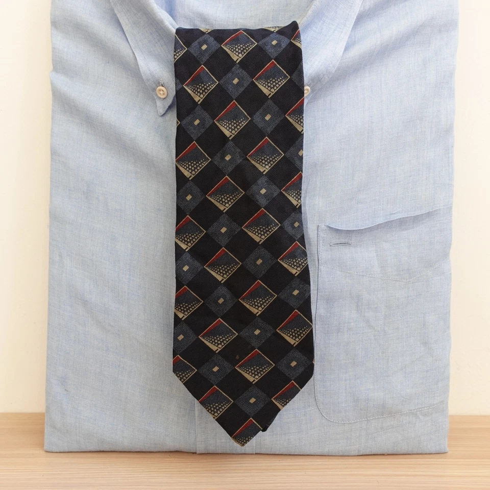 Corbata GIORGIO ARMANI Corbata Hombres Azul Tinta Diamante Cuadros Seda Diseñador Lujo ITALIA Foto 1 de 4