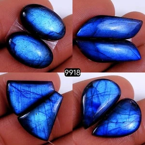 4 Pair 95 Ct Natural Labradorite Cabochon Gemstone Lot 28x9 18x12 mm #R-9918 - Picture 1 of 3