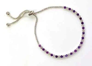 HSN Colleen Lopez Sterling Gemstone Amethyst & White Topaz Adjustable Bracelet - Picture 1 of 10