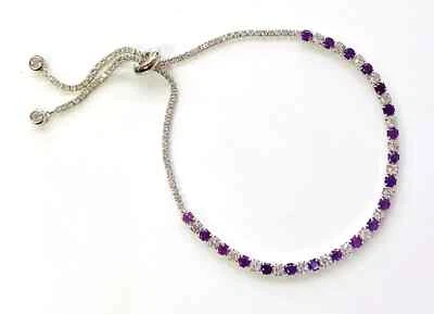 HSN Colleen Lopez Sterling Silver Amethyst& White Topaz Adjustable Bolo Bracelet - Image 1 of 4