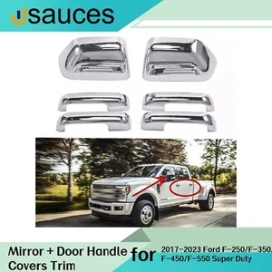 Chrome Mirror + Door Handle Covers Trim For 2017-2023 Ford F250 F350 Super Duty - Picture 1 of 10