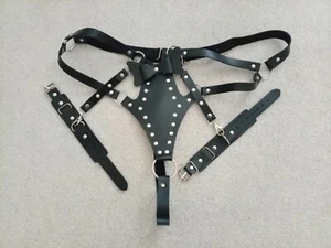 PU Leather Bondage Harness with detachable handcuffs Black - Picture 1 of 4