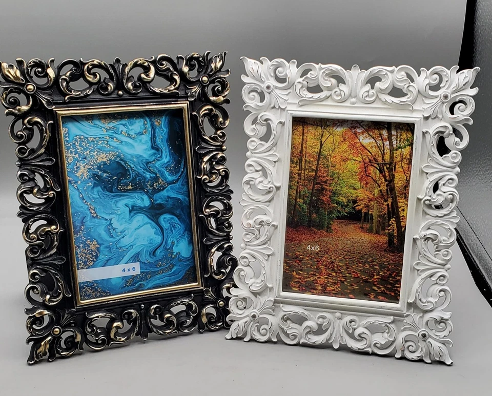 Picture Frame 4x6 Black And White With Gold Set Of 2   B5 - Image 1 of 4