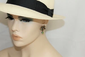 Vintage Antique Gold Filigree Button Rainbow Aurora Borealis Crystal Earrings - Picture 1 of 12