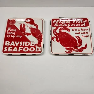 2 Bayside Seafood & High Tide Seafood Coastal Collection Decorative Plates 6×6"  - Picture 1 of 7