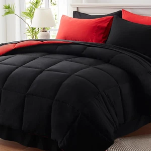 Anluoer Queen Comforter Set 7 Piece, Black Bed in a Bag with Sheets, Comforters - Picture 1 of 7