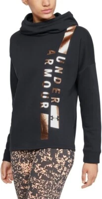 Under Armour Womens Hoodie XL Black Metallic Logo Cowl Sweatshirt Rival Fleece — 第 1/4 张图片