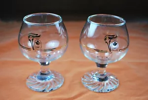 NICE Canadian Winter Olympics Footed Glass Brandy Cognac Snifters Gold Accents - Picture 1 of 6