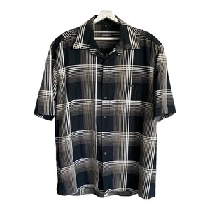Vtg Jupiter Casual Shirt Men Sz 42 L Cotton Pocket ShortSleeve Retro Print Black - Picture 1 of 10