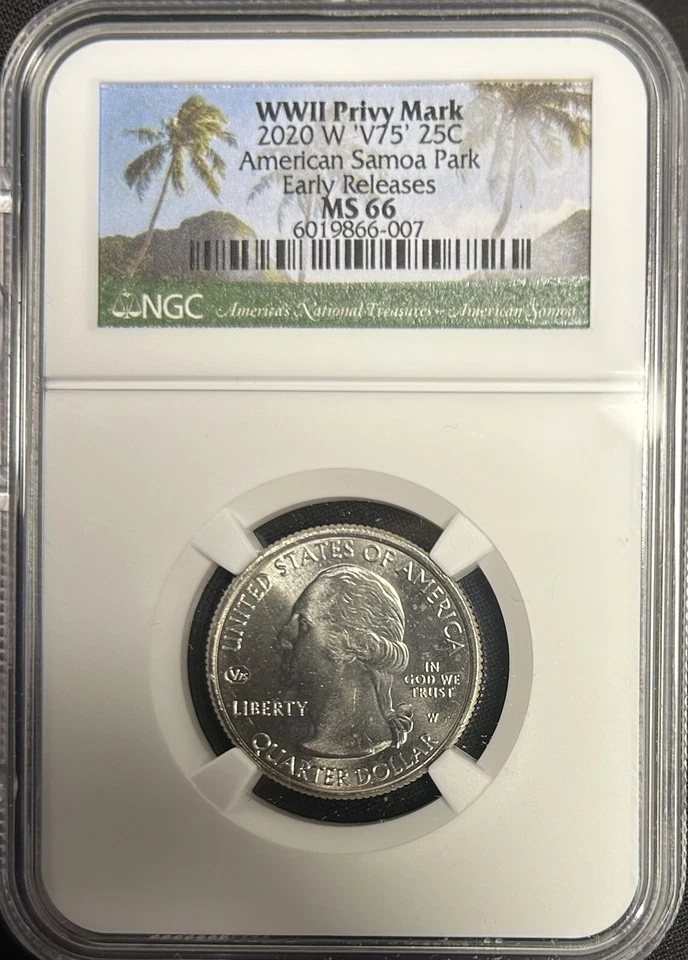 2020 W ‘V75’ 25¢ American Samoa Park NGC MS 66 ER WWII Privy Mark - Image 1 of 4