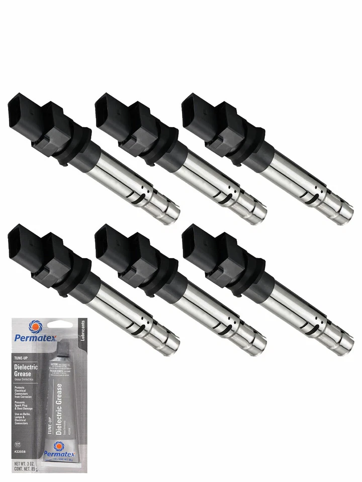 Juego de 6 bobinas de encendido + grasa de afinación para Volkswagen Touareg UF531 2005-2015 Foto 1 de 2