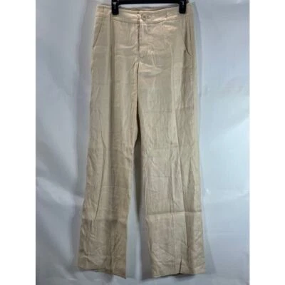 CABI Women's Beige Everly Linen Blend Straight Wide-Leg Pants SZ 6 - Image 1 of 4