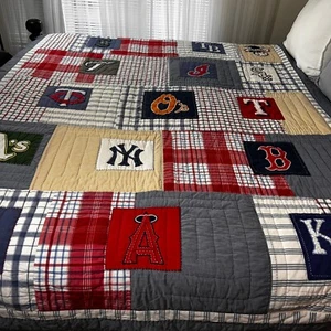Pottery Barn Kids + MLB Baseball Quilt Patchwork Cotton Blanket Throw Twin 68x86 - Picture 1 of 11