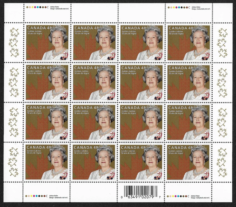 Full pane of 16 - Canada stamps - Golden Jubilee, Queen Elizabeth II #1932 MNH - Image 1 of 1