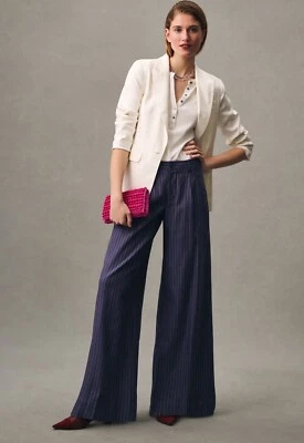 Pantalones Anthropologie Mujer Pierna Ancha Preppy Azul Rayas Algodón Retro Talla 14 Nuevos con Etiquetas Foto 1 de 4