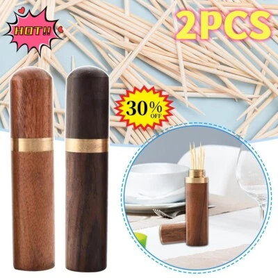 2 PIEZAS Cubo para palillos de dientes Madera Soporte para palillos de dientes Mini Caja de agujas Portátil Regalo Foto 1 de 4