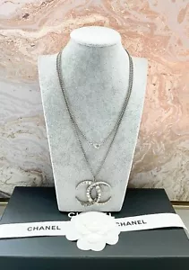 Chanel CC Crescent Moon Crystal Large Pendant Long Chain Necklace - Picture 1 of 9