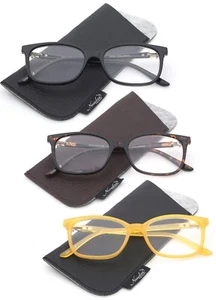 3 Pairs Square Frame Reading Glasses for Women, Rhinestone Spring Arm w/ Pouches - Picture 1 of 3