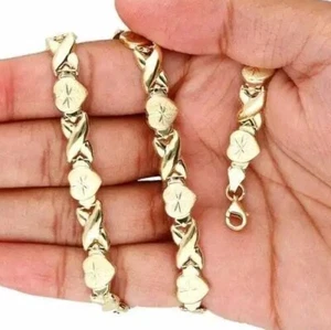 Collar XO Corazones y Besos Satén Corte Diamante Oro Amarillo 10K (Hueco) 17.5" - Imagen 1 de 5