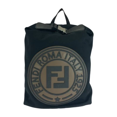 Mochila Mochila FENDI 7VZ044 Negra Marrón Plateada Hardware Lona Foto 1 de 4