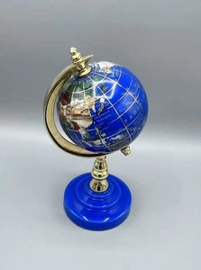 Lapis Globe Paperweight Turquoise Gemstone Gold Desk Office Decor 7” Vintage - Picture 1 of 17