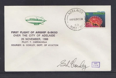 Cubierta de vuelo firmada Australia 1986 dirigible G-SKSD piloto T. Carraciola Foto 1 de 2