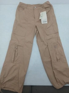NO BOUNDARIES WOMENS RELAXED FIT TAN CARGO PARACHUTE PANTS SIZE MED 8-10 CASUAL - Picture 1 of 9