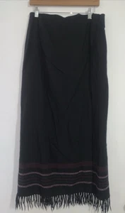 Dana Buchman Wool Maxi Skirt Sz 12 Black Fringe Hem Western Boho Aztec Cowgirl - Picture 1 of 9