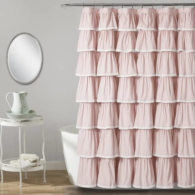 1 Lace Ruffle Shower Curtain, 72" x 72", Blush, 72" W x 72" L - Image 1 of 4