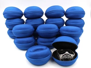 20 Watch Case Rotonde Blu Porta Orologi Chiusura Zip Antigraffio Travel Box New - Picture 1 of 8