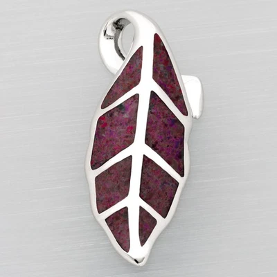 Collar colgante de plata ópalo de fuego negro hoja natural para mujer Foto 1 de 4