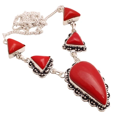 Collana Gioielli Fatta a Mano Pietra Preziosa Corallo Placcata Argento... - Immagine 1 di 3