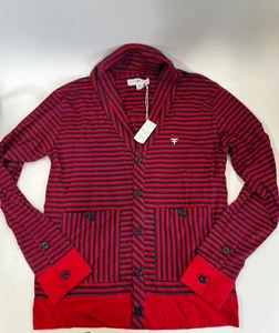 Five Four Men Cardigan Shirt Medium New W/ Tags Long Sleeve Button Up Stripe Red - Picture 1 of 6