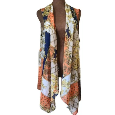 Cárdigan Susan Graver Talla L Sin Mangas Abierto Fluido Filigrana Patrón Ligero Foto 1 de 4