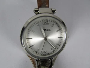Reloj para mujer Fossil ES3412 esfera plateada correa de cuero marrón 5 ATM - Imagen 1 de 7