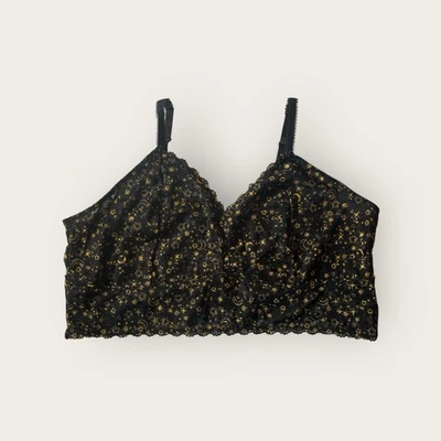 Torrid Unlined Lace Mesh Crop Bralette Black Gold Stars Moon Size 6 New - Image 1 of 4