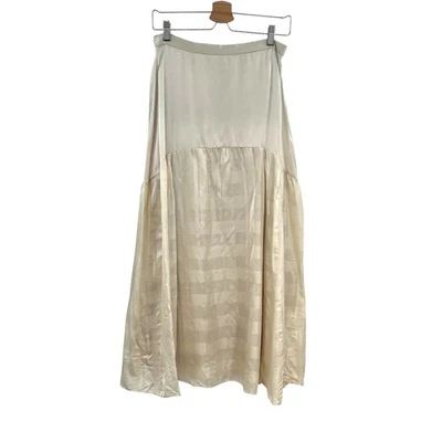 Maxi Falda Larga de Seda Cami NYC Roxana Rayas de Seda Beige Crema Talla Mediana Foto 1 de 4