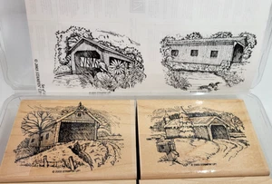 Stampin Up Jahreszeitenwechsel gedeckte Brücken Holzhalterung Gummistempel 4er Set - Bild 1 von 7