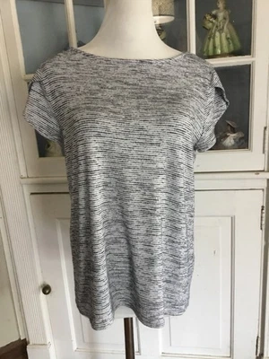 Market & Spruce Women's Button Back Detail Gray Striped Pullover Stretch Top M - Image 1 of 4