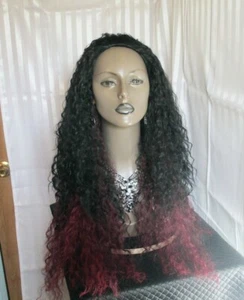 Sensationnel  (3/4) wig very long, very curly black w/red bottom heat safe NEW - Picture 1 of 6