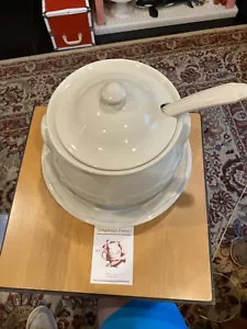 NIB Longaberger Large Soup Tureen Woven Traditions Ivory with Ladle and Platter - Picture 1 of 7