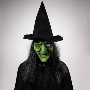 Old Woman Witch Mask, Halloween Costume Mask with Hair and Hat Creepy Scary - Picture 1 of 10