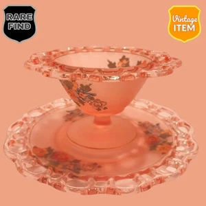 Vintage Lancaster Pink Satin Depression Glass Bowl & Saucer/Under Plate. RARE! - Picture 1 of 8