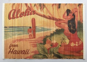 Aloha From Hawaii Reed Stick Print Wall Hanging / Table Mat 17 1/2" x 11 3/4" - Picture 1 of 10