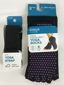 Evolve by GAIAM Yoga Strap 6 Ft Black & Yoga Socks 2 Pack Size Small/Medium New - Picture 1 of 3