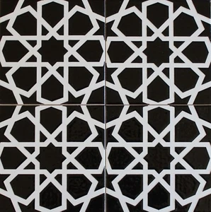 Turkish Iznik Raised Black & White Geometric Pattern 16"x16" Ceramic Tile - Picture 1 of 3