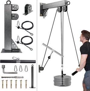 Fitness Wall Mount Pulley System, Weight Cable Pulley System for Gym, LAT Pull d - Picture 1 of 8