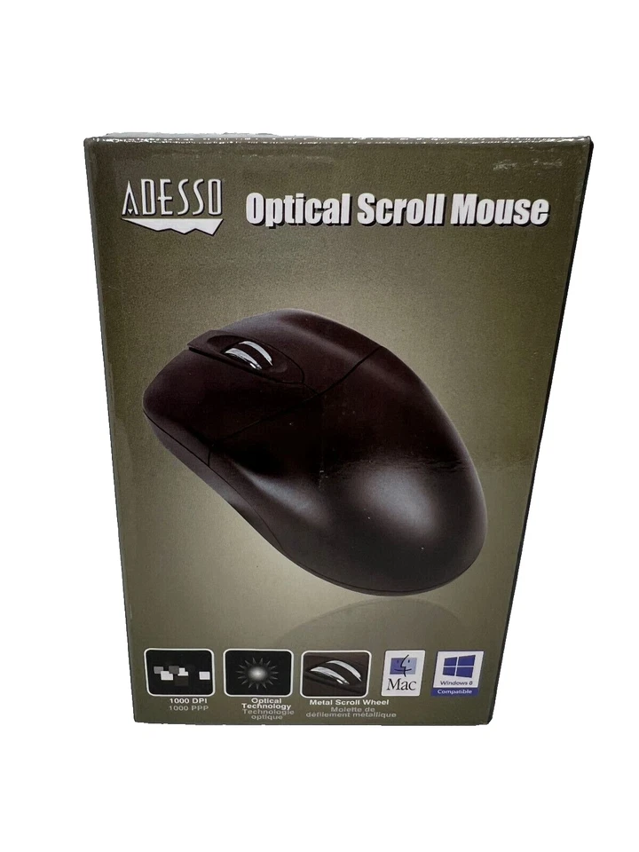 Adesso HC-3003PS Black 3-Button Optical Scrolling PS/2 PC Computer Mouse NIB - Image 1 of 4